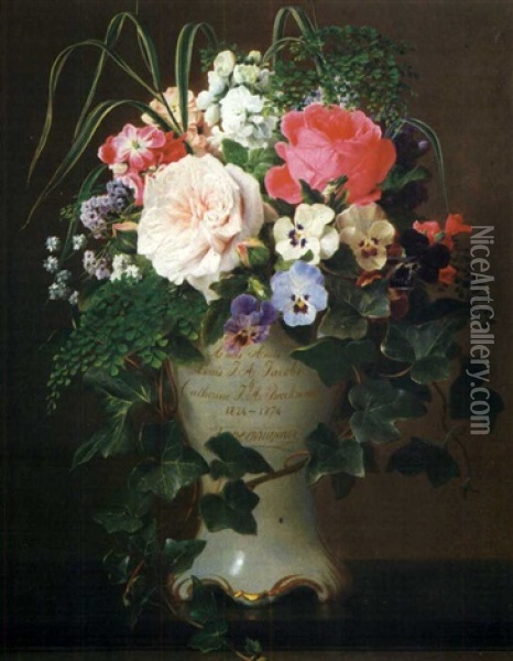 Bouquet De Fleurs Dans Un Cornet En Porcelaine Oil Painting - Francois Antoine de Bruycker