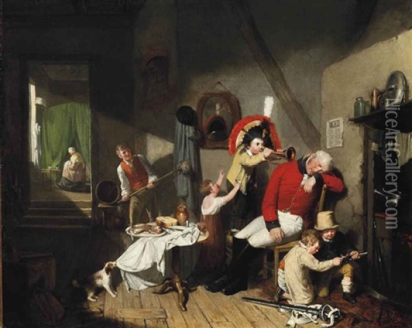 The Weary Trumpeter, Or Juvenile Mischief Oil Painting - William Collins