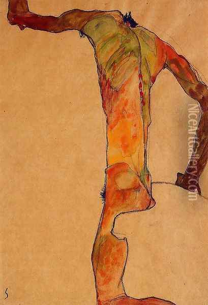 Male Nude Oil Painting - Egon Schiele