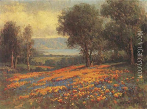 A Landscape With Poppies And Lupine Oil Painting - William Franklin Jackson