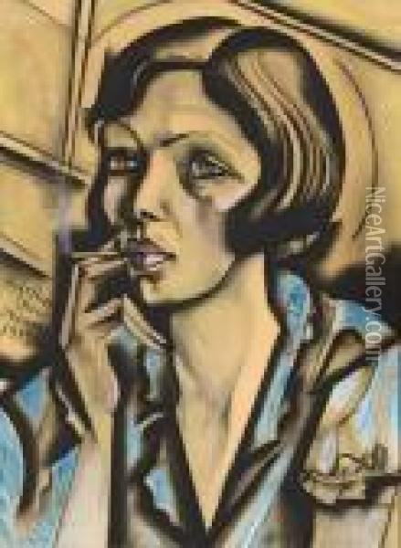Femme A La Cigarette. Oil Painting - Hugo Scheiber