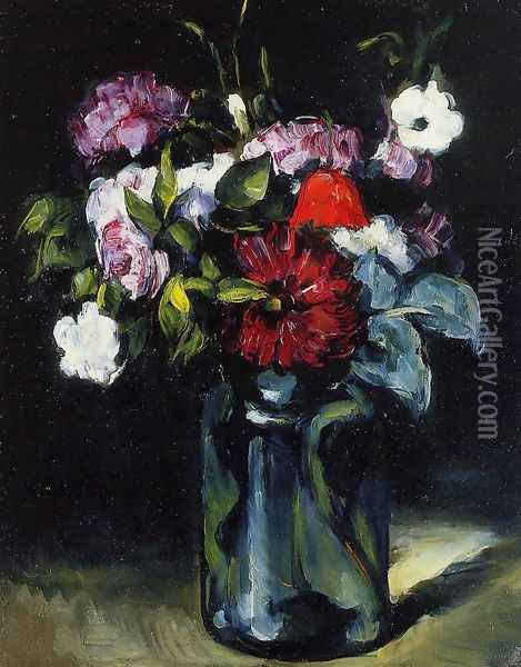 Flowers In A Vase Oil Painting - Paul Cezanne