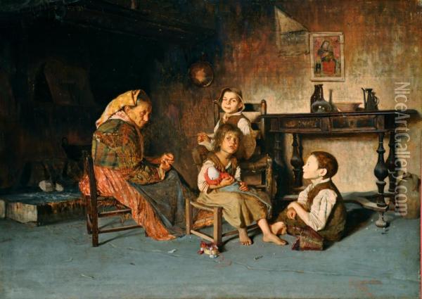 A Casa Con La Nonna Oil Painting - Giuseppe Costantini
