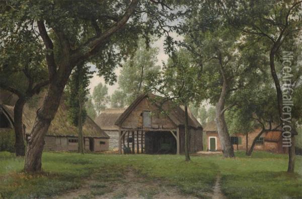 Landscape With Stables And Farmhouse Oil Painting - Alfred Elsen