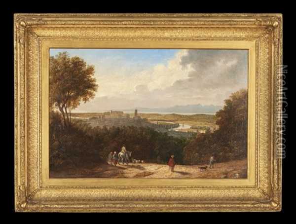 Landscape With Figures, Estate And Meandering River Oil Painting - William Oliver the Elder