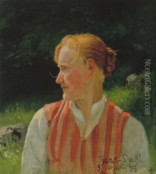 Vallflicka Oil Painting - Hans Dahl