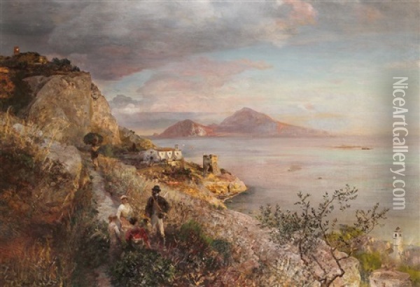 Neapolitanische Kuste Mit Blick Auf Capri Oil Painting - Oswald Achenbach