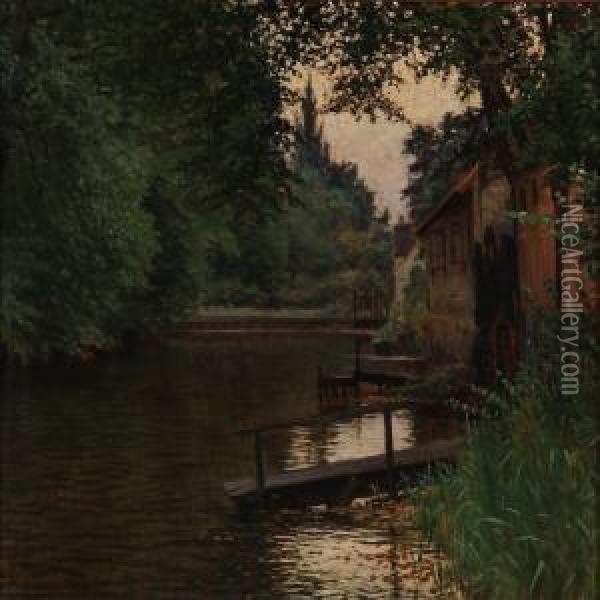 View Of A Millpond Oil Painting - Valdemar Magaard