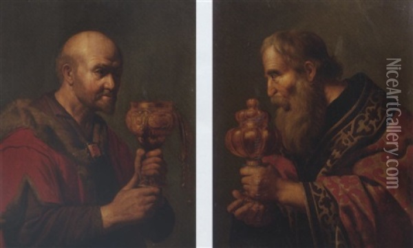 The Three Magi: Balthazar Holding An Incense Burner; Melchior Holding A Gold Pokal; Caspar Holding A Beaker Oil Painting - Jan Van Bijlert