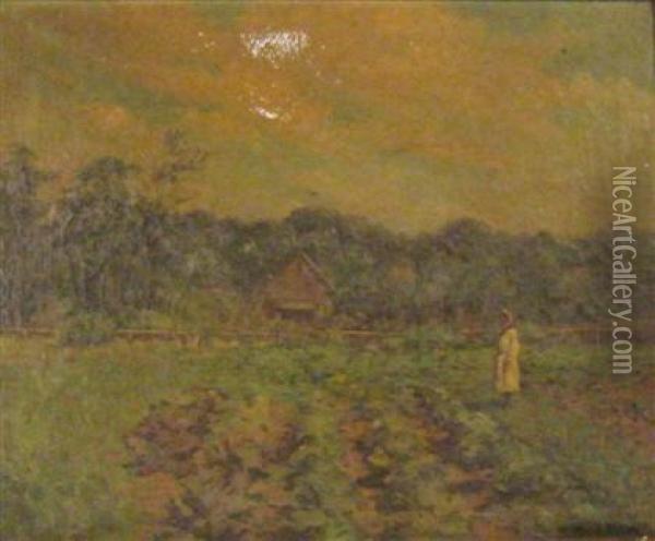 Untitled (girl In A Field By A Cabin) Oil Painting - Philip Muhr