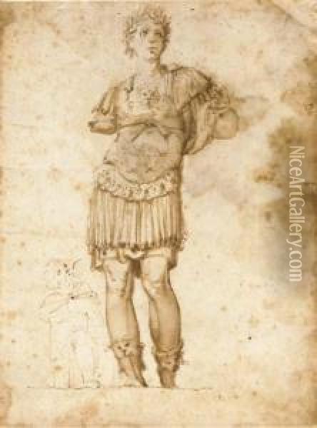 Une Statue D'un General Romain Debout A Cote D'un Esclave Oil Painting - Cherubino Alberti