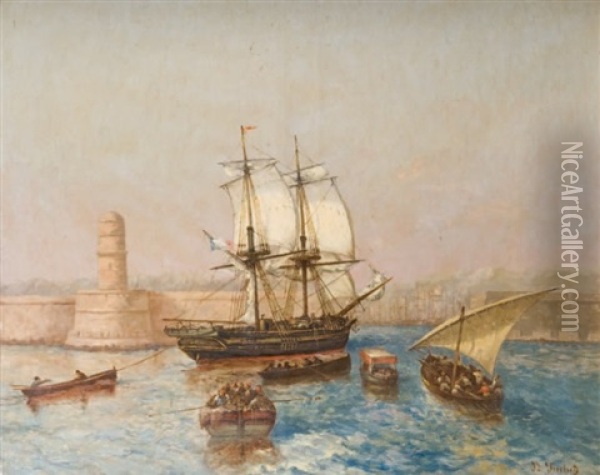 Navires Entrant Dans Le Port De Marseille Oil Painting - Joseph Francois Suchet