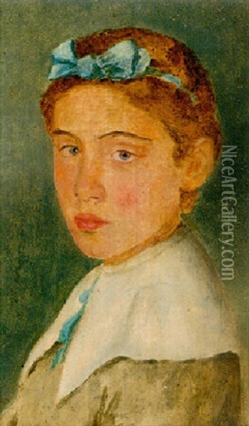 Portrait Of A Young Woman (artist's Daugther Marie Pauline At Age 15 Years?) Oil Painting - Isidor Kaufmann