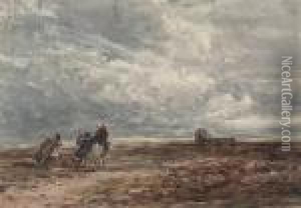 Gypsies Crossing A Moor Oil Painting - David Cox