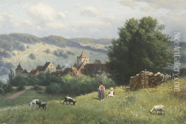 Kinder Mit Ziegen Bei Sommerhausen Am Main Oil Painting - August (Karl Martin A.) Splitgerber