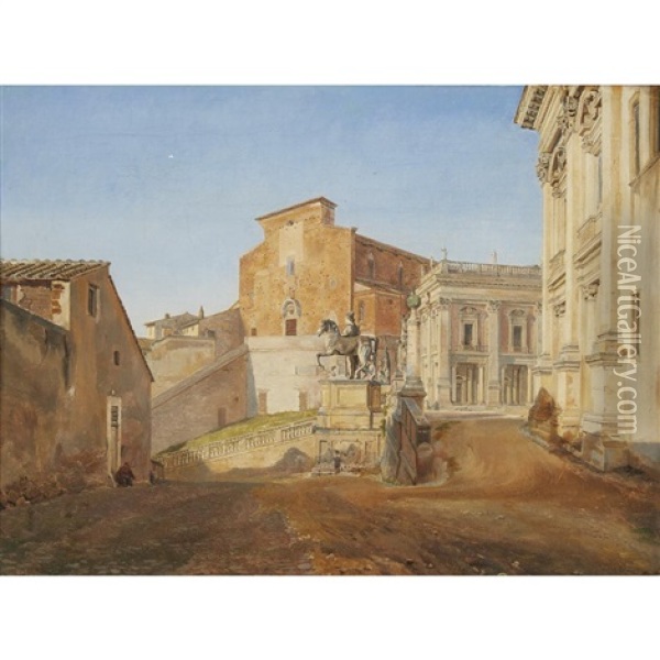 Il Campidoglio With Santa Maria In Aracoeli Oil Painting - Alphonse Henri Perin