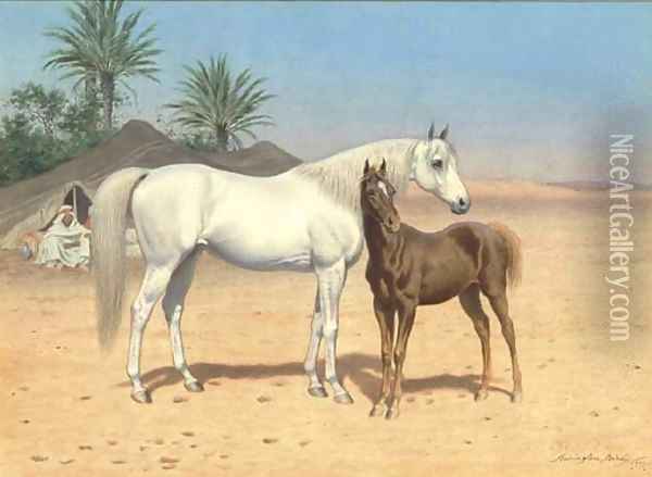 Arab horses in the desert Oil Painting - Harrington Bird