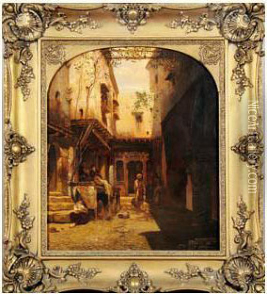 Cour Mauresque Oil Painting - Eugene Napoleon Flandin