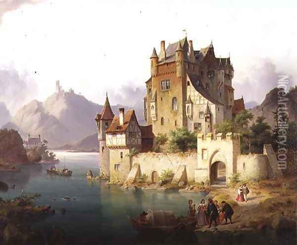 The Castle Ferry, c.1851 Oil Painting - Heinrich von Rustige