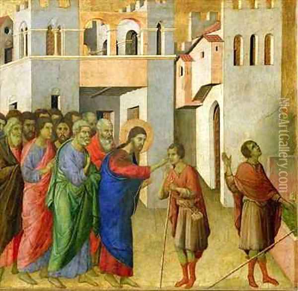 Jesus Opens the Eyes of a Man Born Blind 4 Oil Painting - Buoninsegna Duccio di