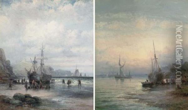 Low Tide, Mouth Of The Medway; And After A Gale (bothillustrated) Oil Painting - William A. Thornley Or Thornber
