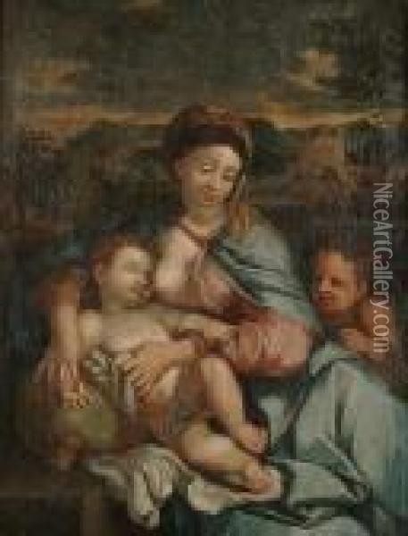 The Madonna And Child With The Infant Saint John The Baptist Oil Painting - Sebastian Bourdon