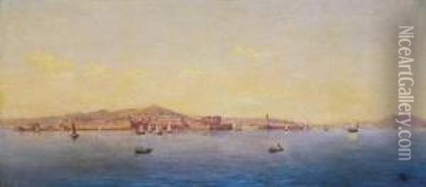 Abendliche Vedute Von Neapel Und Dem Vesuv. Oil Painting - Rudolf Johann Weiss