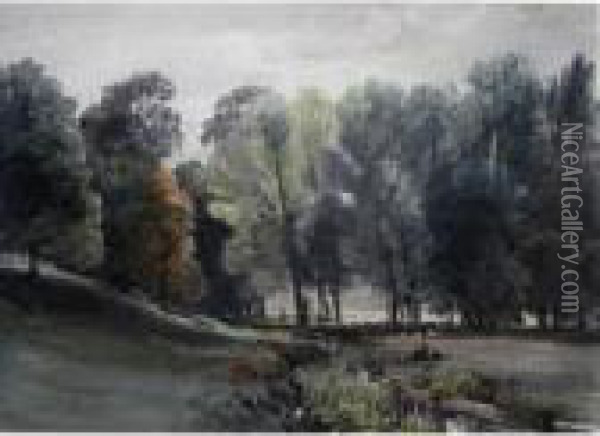 Figures Lying On The Grass Looking Across Sunlit Parkland Oil Painting - David I Cox