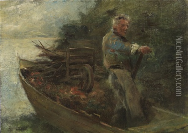 Alter Mann Im Boot Oil Painting - Joseph Wopfner