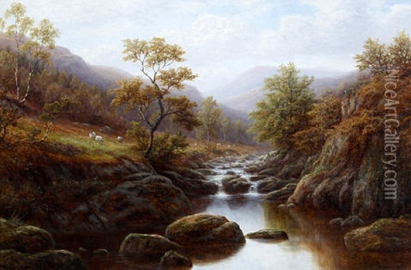 On The Wharfe, Yorkshire (+ Autumn On The Lledr, North Wales; Pair) Oil Painting - William Mellor