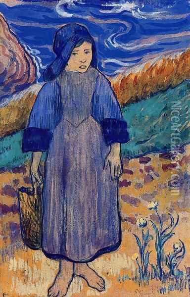 Young Breton By The Sea Oil Painting - Paul Gauguin