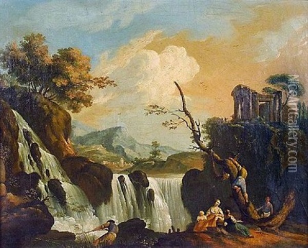 Paysage De Cascade Oil Painting - Charles Francois Lacroix