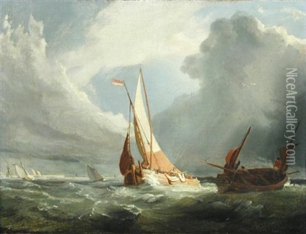 A Dutch Galliot Running Into Port Oil Painting - Miles Edmund Cotman