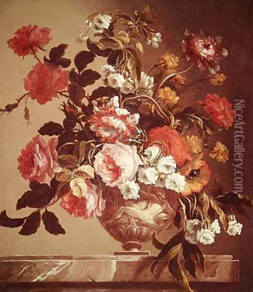 Flowers in a Vase Oil Painting - Jean-Baptiste Monnoyer