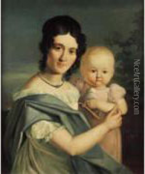 Portrait D'une Femme Avec Son Enfant Oil Painting - Christian Karl Aug. Schieferdecker