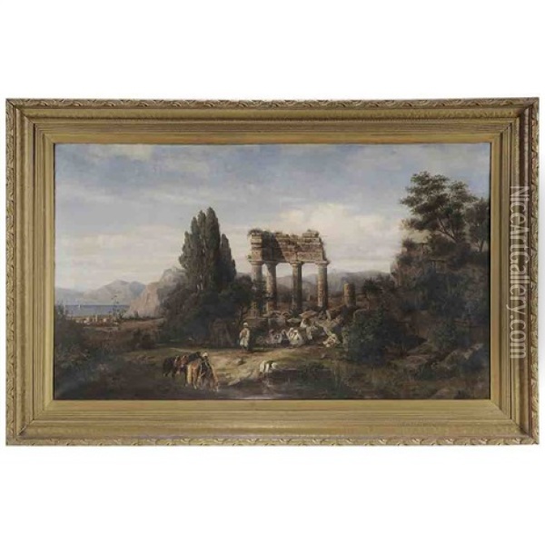 Algerian Soldiers Resting Next To Roman Ruins Oil Painting - Henry Lewis