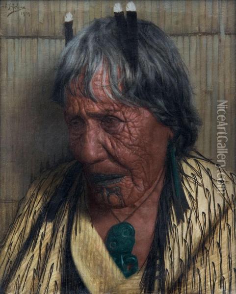 Te Aitu Te Irikau (an Arawa Chieftainess) Oil Painting - Charles Frederick Goldie