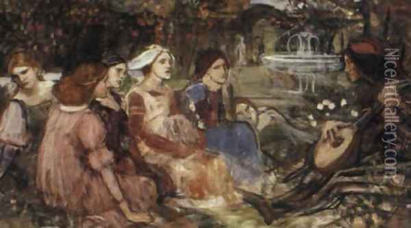 A Tale from the Decameron study 1916 Oil Painting - John William Waterhouse