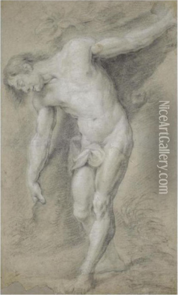 Study Of A Male Nude Posed As Saint Sebastian Against A Tree Oil Painting - Gerard Seghers