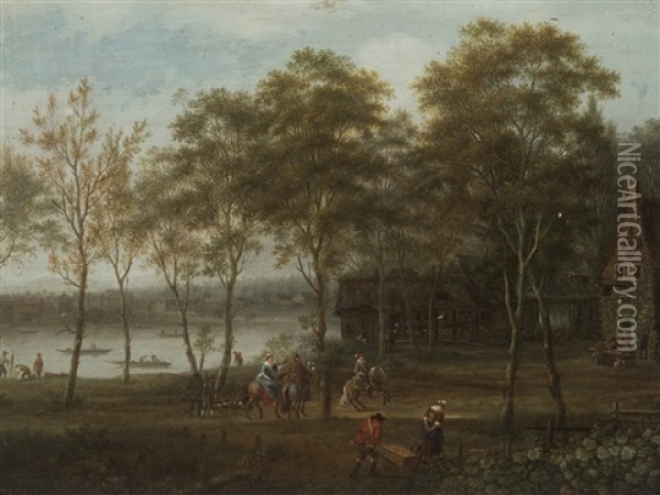 River Landscape Oil Painting - Johann Christian Vollerdt