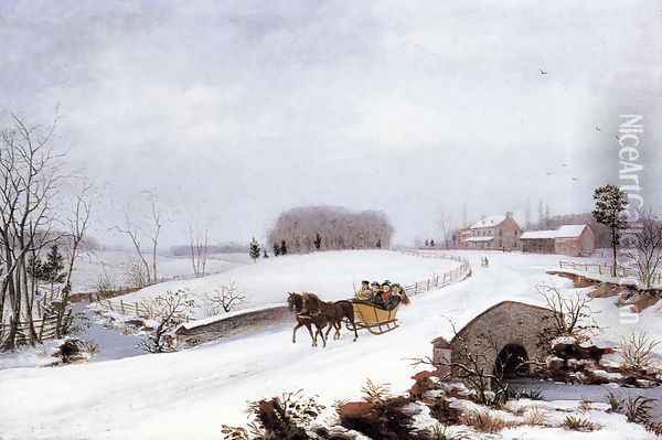 Sleigh Ride on a Gray Day Oil Painting - Thomas Birch