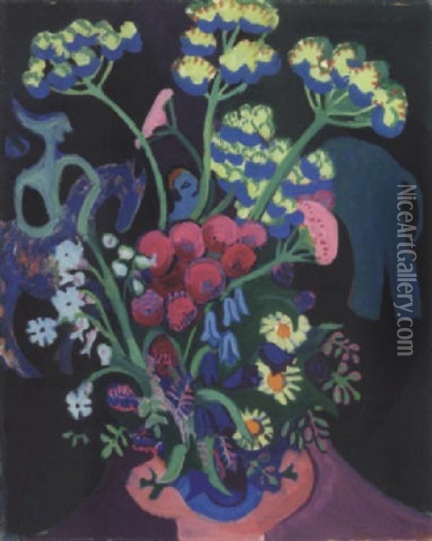 Blumen Vor Batiks Oil Painting - Ernst Ludwig Kirchner