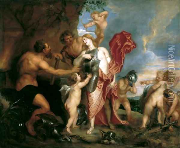Venus Receiving the Arms of Aeneas from Vulcan c 1629 1632 Oil Painting - Sir Anthony Van Dyck