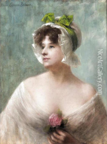 La Femme A La Rose Oil Painting - Pierre Carrier-Belleuse