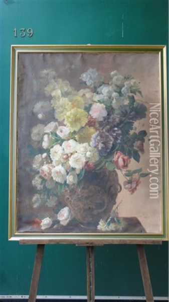 Bouquet De Fleurs Dans Un Vase Chinois Oil Painting - Jacob Petit