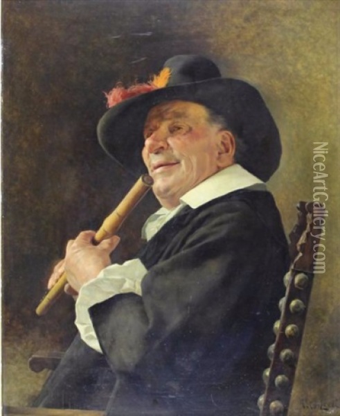 Le Flutiste Oil Painting - Tito Lessi