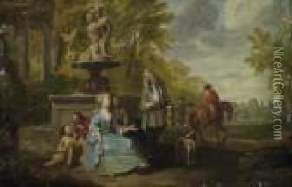 Gallant Scene By The Fountain In The Park Oil Painting - Cornelis Troost
