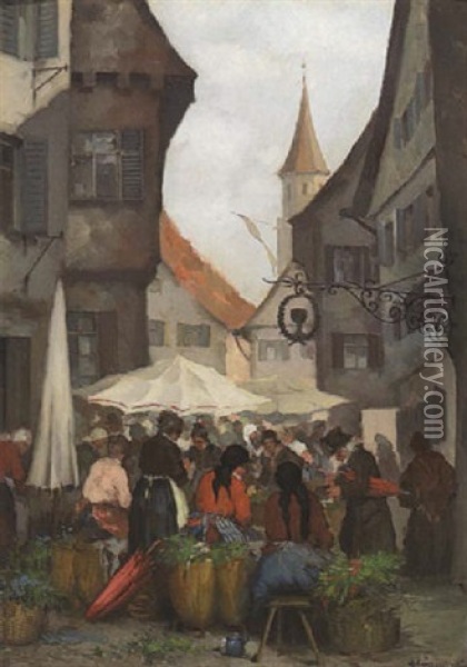 Markttreiben In Einer Alten Stadt (im Dachauer Land?) Oil Painting - Robert Frank-Krauss