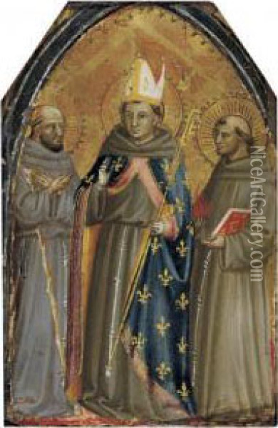 Saints Francis Of Assisi, Louis Of Toulouse And Anthony Of Padua Oil Painting - Bicci Di Lorenzo