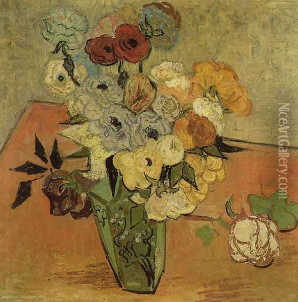 Vase with Roses and Anemones Oil Painting - Vincent Van Gogh